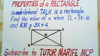 Grade 9 | Properties of a Rectangle Involving DIAGONALS || By Tutor MARIFE MCP