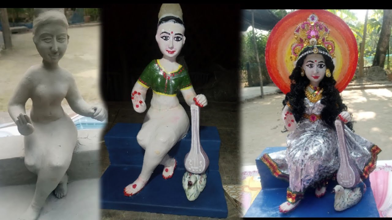 SaraSwati murti colour🖌️ aur decorate सरस्वती मूर्ति कलर   और डेकोरेट
