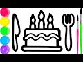 Pelajari Menggambar dan Mewarnai Birthday Cake dan lilin ulang tahun Mainan Untuk Anak anak