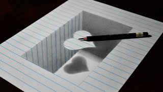 easy 3d drawing on paper how to draw a heart cut out illusion