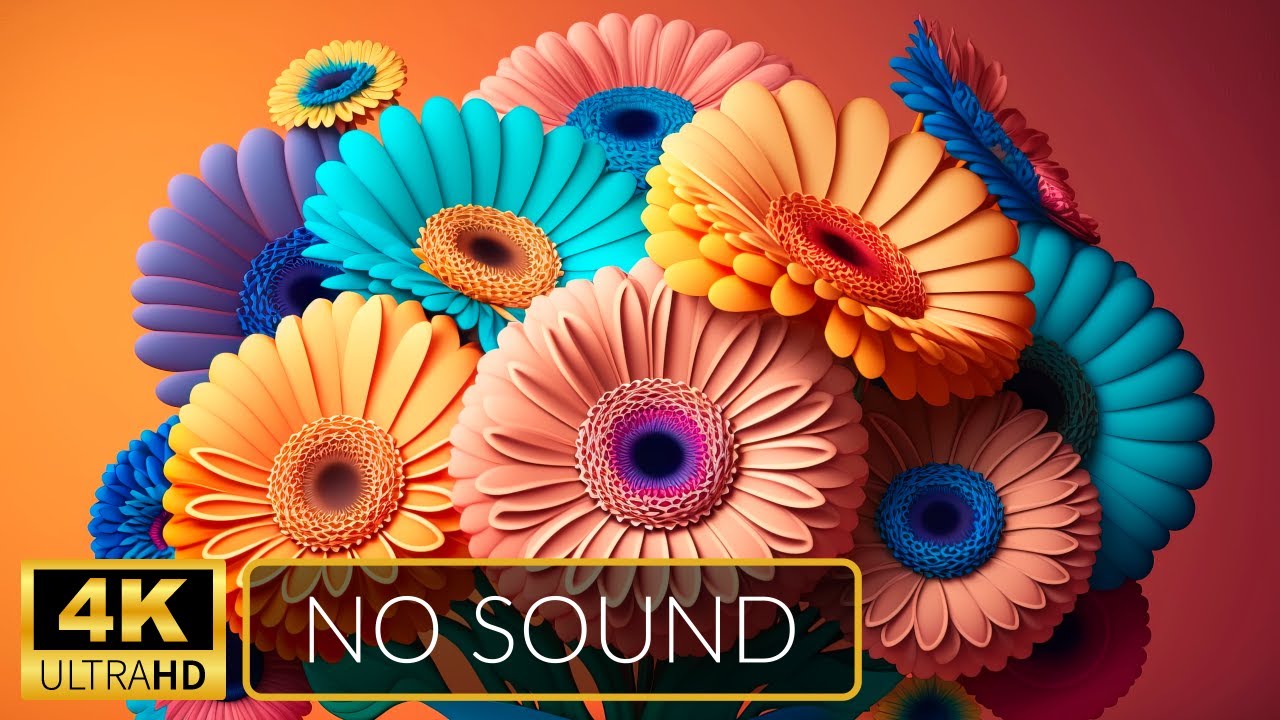 4K ART Slideshow for TV Flowers and Leaves 1 Hour No Sound