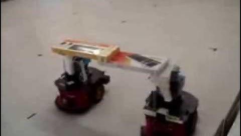 Two robots are carrying an object over head in parallel formation - RealWorld Application (LQ)