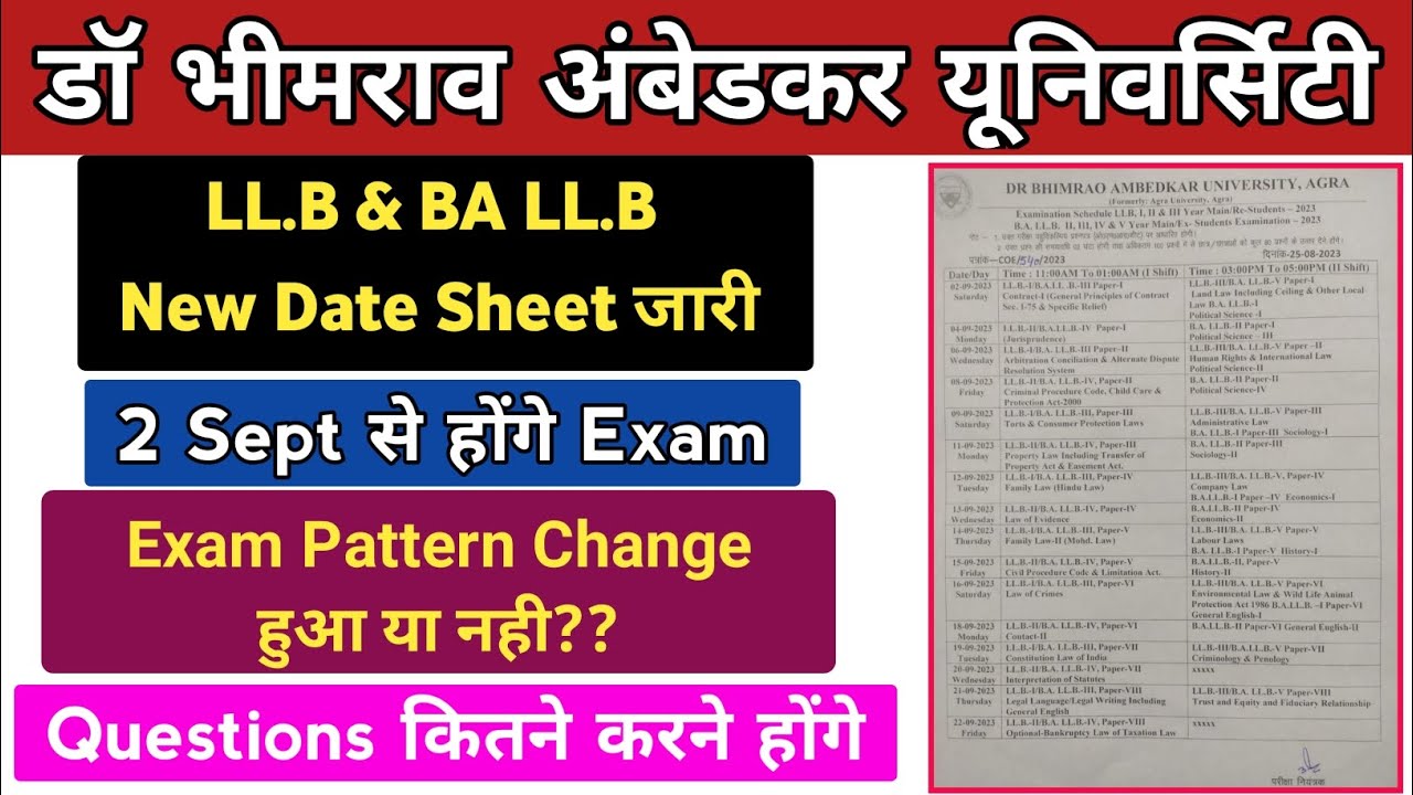 LLB new date sheet dbrau 2023 | dbrau ba llb new date sheet 2023-24 | dbrau new llb date sheet