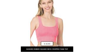 Washed Ribbed Square Neck Cropped Tank Top
