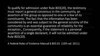 FRE 803(20) Video Summary Hearsay and Boundaries/General History