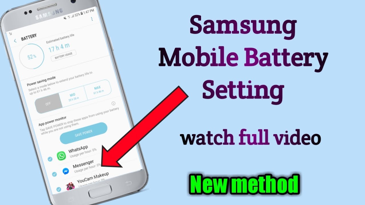 Samsung mobile battery setting YouTube