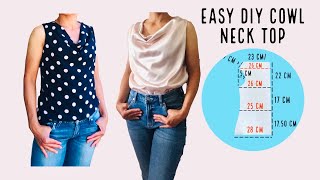 DIY Cowl Neck Top Tutorial/Blusa Escote Drapeado/เย็บเสื้อคอถ่วงง่ายๆ