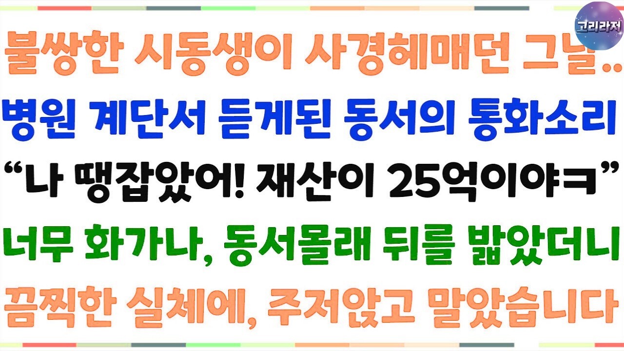 (반전신청사연) 9살차이 난 시동생 사고로 사경을 헤매는 그날..병원계단에서 동서의 끔찍한 통화목소리!