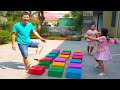 Family Fun Games with Toys – Funny Play Lucky Footsteps crossing Color Boxes, BaBiBum