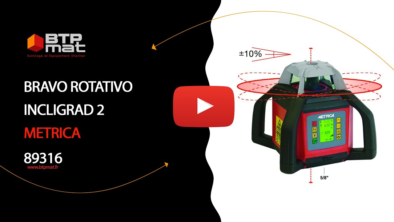 METRICA BRAVO ROTATIVO INCLIGRAD 2 - Pack Laser Rotatif Digital Double  Pente avec trépied + Mire + Sac Offert