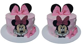 Minnie Mouse photo print Cake decorating ideas for baby girl #trending #MinnieMouseCake #vairal 