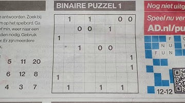 (#2007) Saturday. Binary01 Sudoku puzzle. Bonus Extra edition. 12-12-2020 Extra part 3 of 4