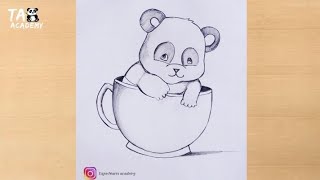 Cute baby panda inside cup pencildrawing@TaposhiartsAcademy