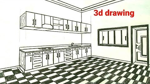 How to draw a kitchen in perspective in two 2 points