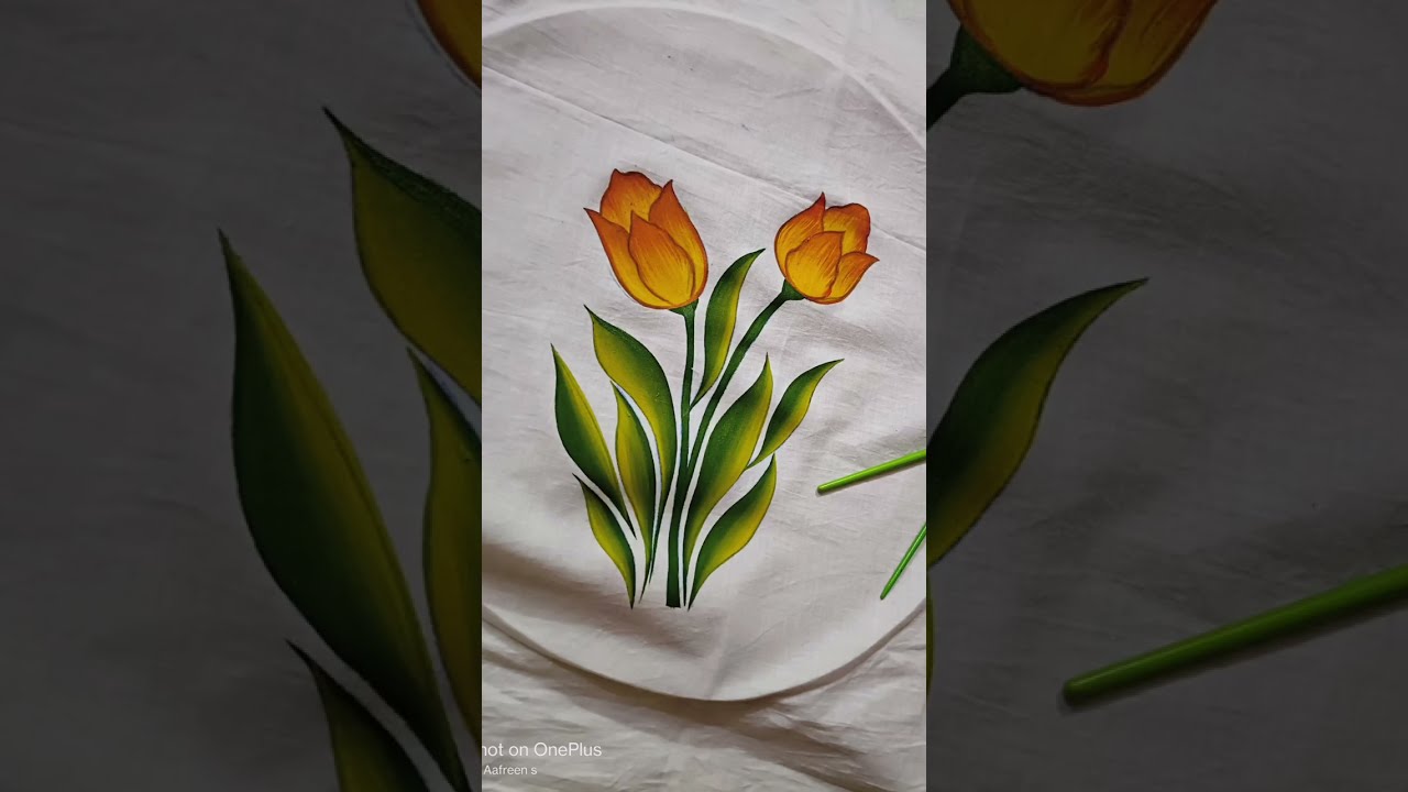 Tulips Flower On Pillow Cover Fabric Painting Tutorial for beginners/Artwork by Af 🤗