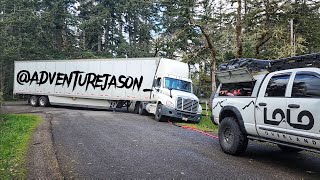 Nice campout with a few recoveries involved. Semi truck, my ram and my buddy's Toyota