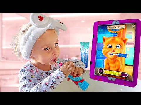 Alisa and Dad in kids stories about caring of the teeth and the importance of taking care of health - Ya - Alisa