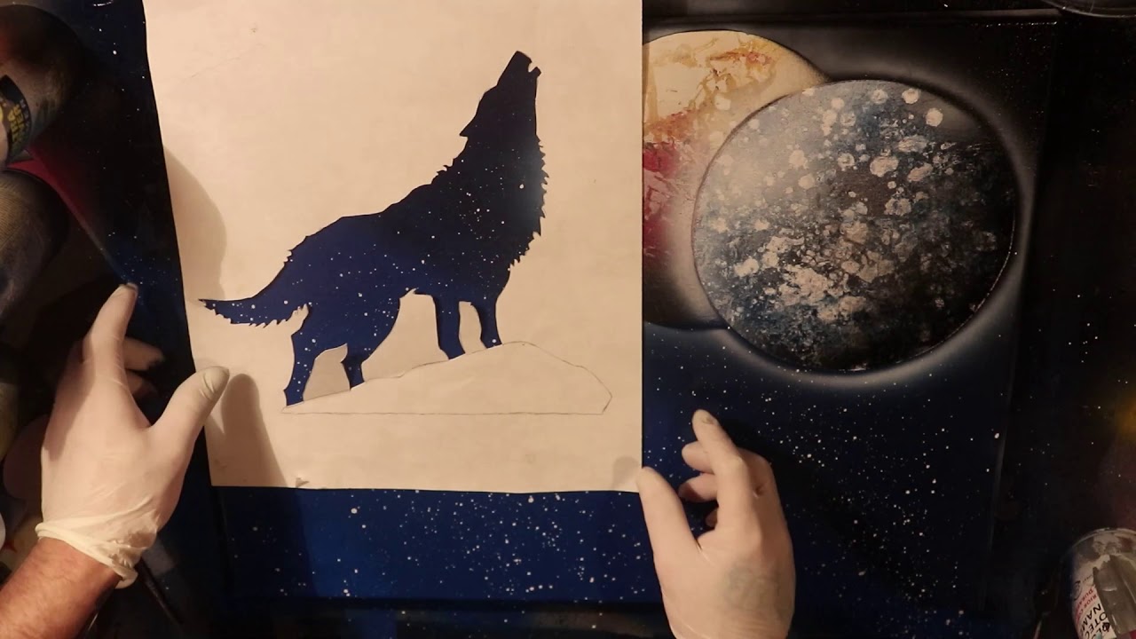 SPRAYPAINT ART- HOWLING WOLF BY-CL ART