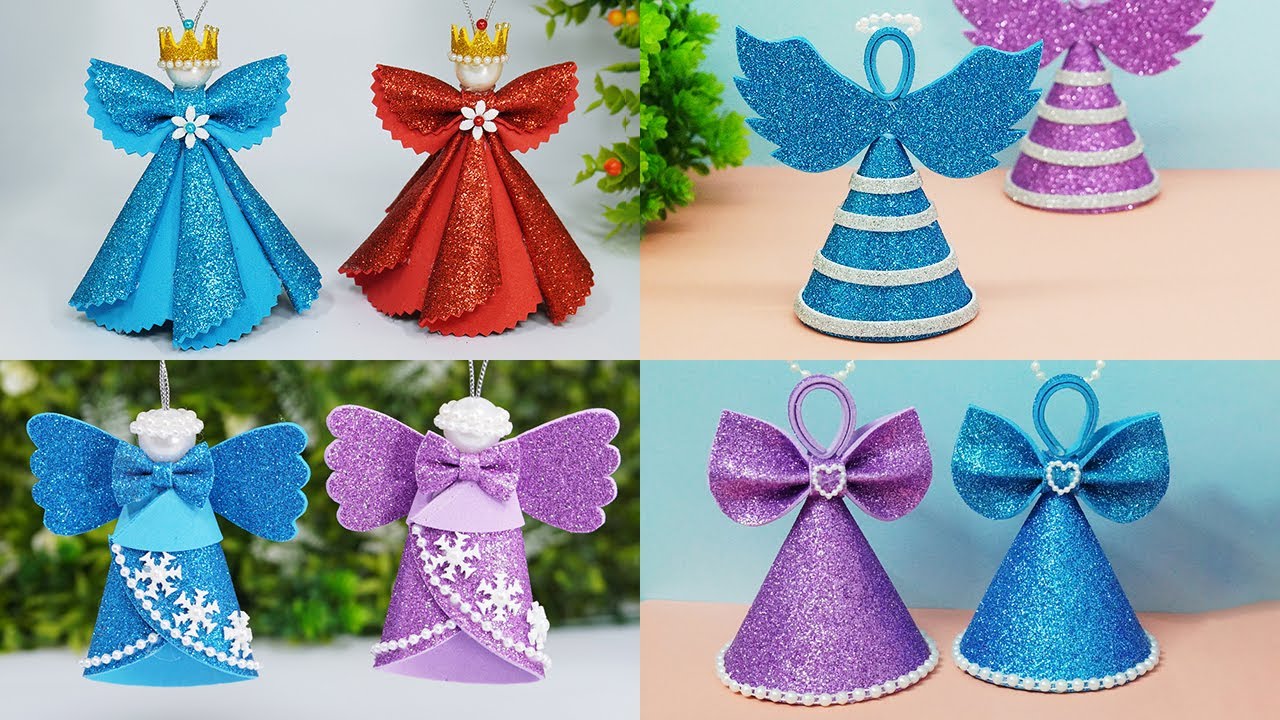 4 Cute Christmas Angel Ornaments Making From EVA Glitter Foam 😇 Do It Together