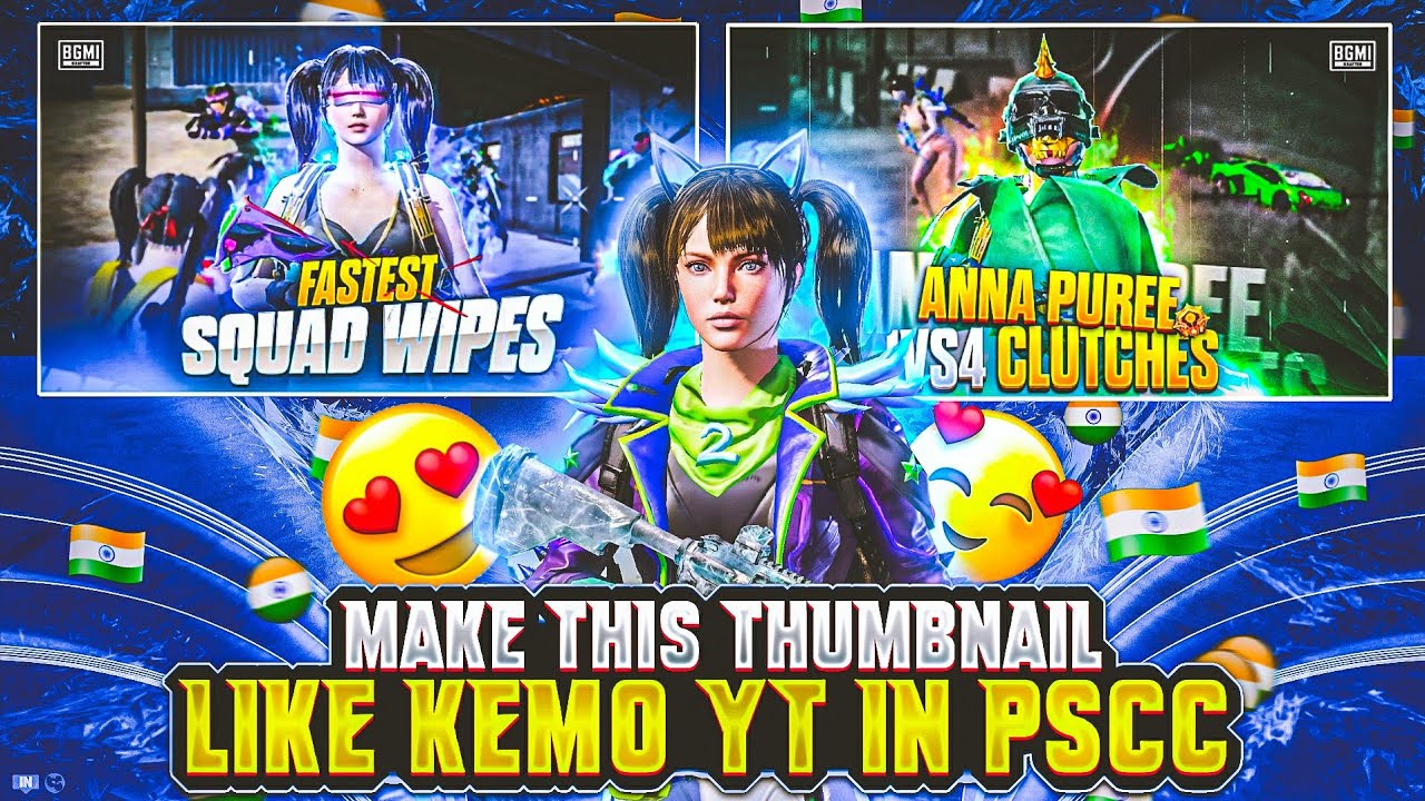 Make This Thumbnail Like @KemoLetsGo In Pscc || Pubg Thumbnail Make || Pubg Montage #bgmi #Pubg