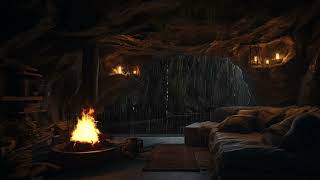 Thunderstorm Sleep Sounds  Peace And Tranquility Ambience | Warm Cave By The Fireplace