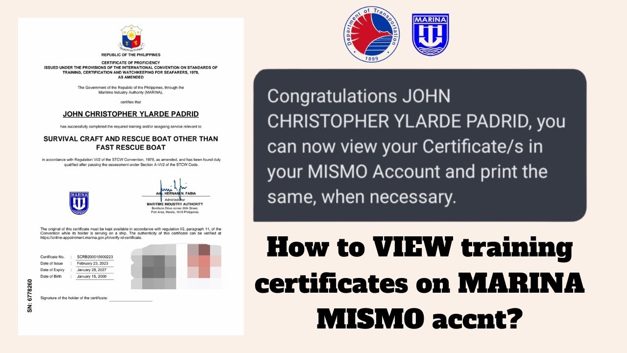 Paano makita ang TRAINING CERTIFICATES sa Marina Mismo accnt Final Eval to Signatory