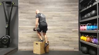 Alternating dumbbell box step down