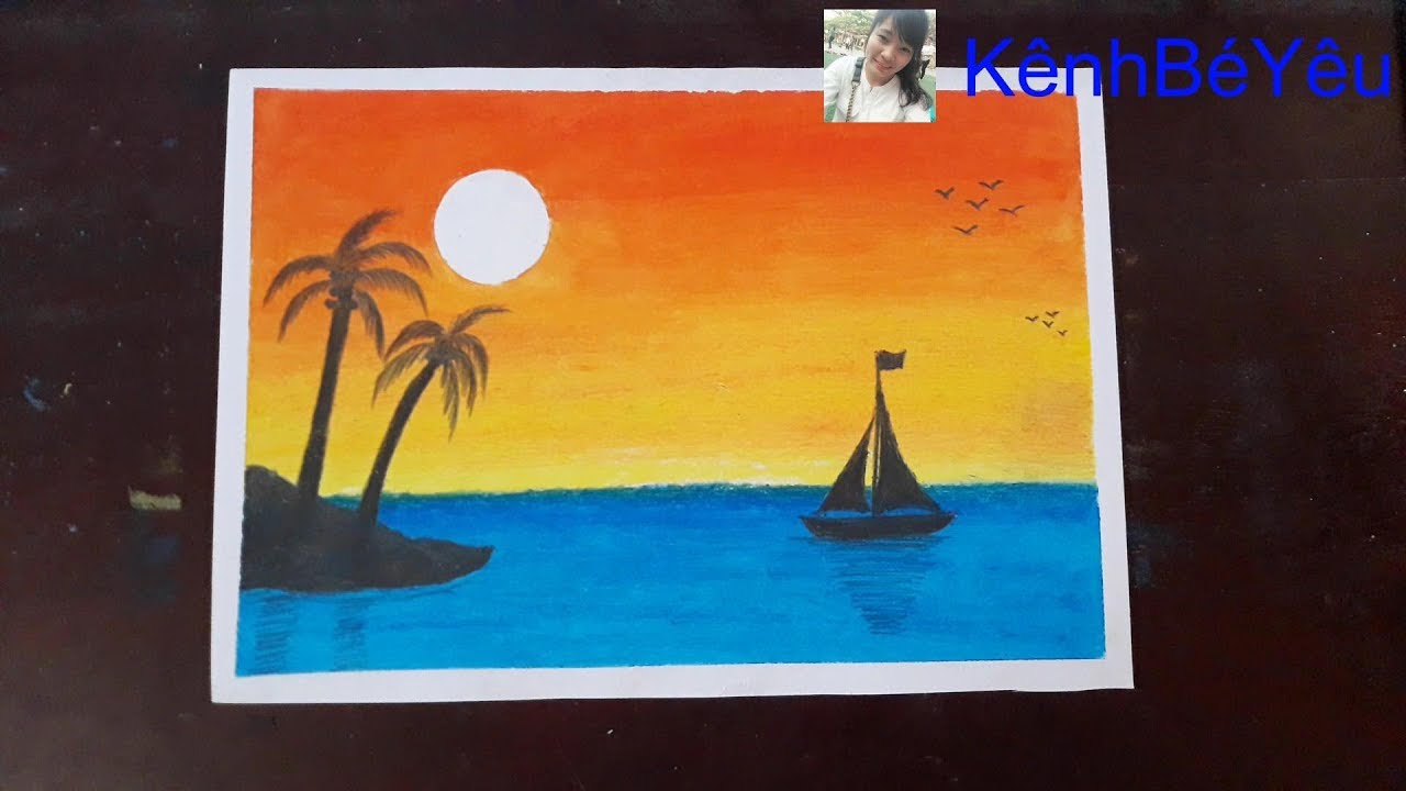 Vẽ hoàng hôn trên biển bằng sáp dầu cực dễ - Draw the sunset on the sea  with extremely easy oil wax. - YouTube