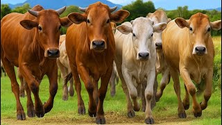 Puluhan Sapi Di Sore Hari Berjalan Menuju Kandang, Suara Sapi Moo, Aktivitas Sapi Lucu Di Jalan Desa