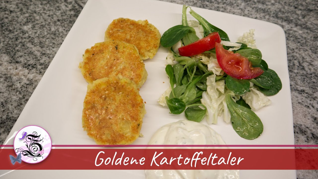 Kartoffeltaler mit Salat &amp; Joghurt Dip /schnelles Rezept - YouTube