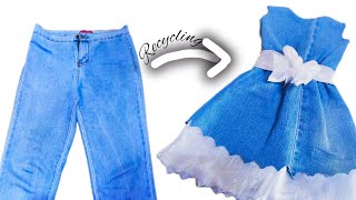 اسهل واسرع طريقة لتحويل بنطلون جينز الي فستان طفلة رائع ?jeans Recycling اعادة_تدوير_الملابس