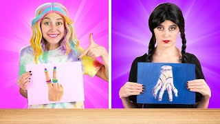 WEDNESDAY vs ENID ART CHALLENGE || Cool Art Tricks and Painting Techniques