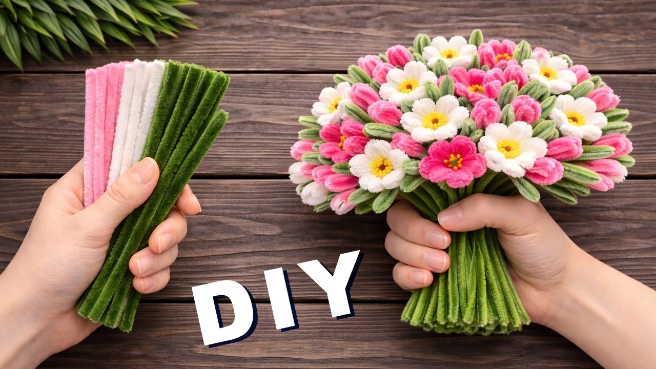How to Make Easy Flowers Basket from Chenille Stems Pipe Cleaner Flowers