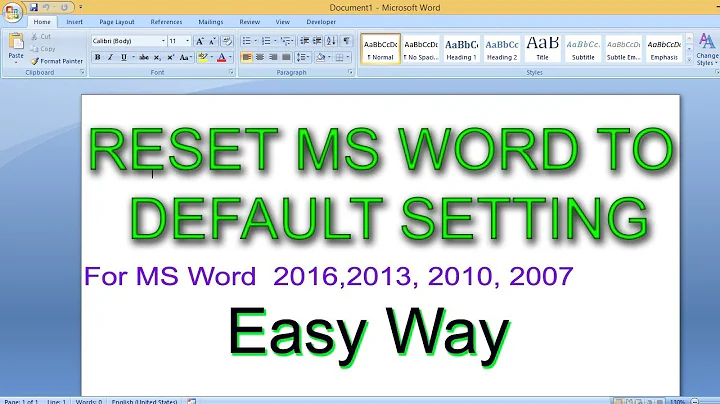 Reset Microsoft Word Setting to Default