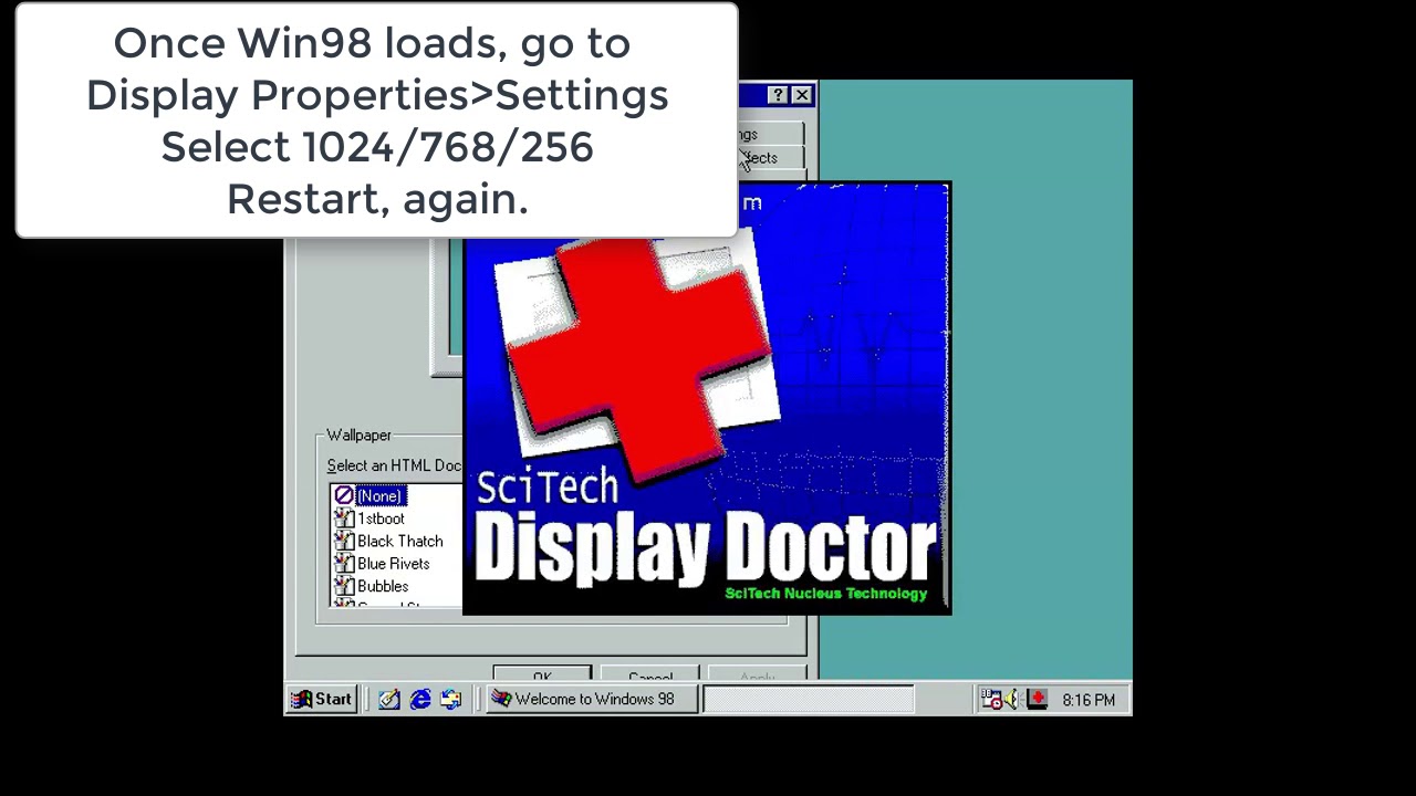 how to install display doctor onto windows 98 emulator