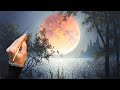 "Full Moon" Painting on Canvas / Acrylic Drawing / Easy Art / Time Lapse video hd / Satisfying ASMR