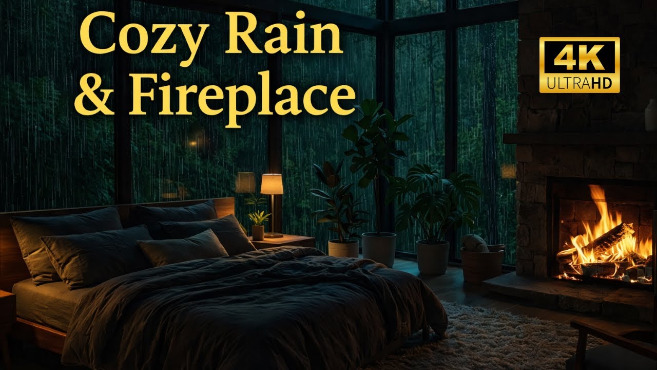 Cozy Fireplace & Rain Sounds 🔥🌧️ Warm Night Ambience for Deep Sleep ...