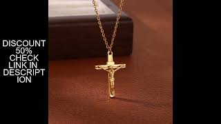 Stainless Steel Jesus Cross Necklace For Women Men Gold Color Caravaca Angels Crucifix Charm Choker