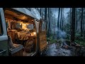 🌧️ Cozy Camper Van in Heavy Rain | Relaxing Rain & Campfire Ambience for Sleep, Study & Relaxation 🚐