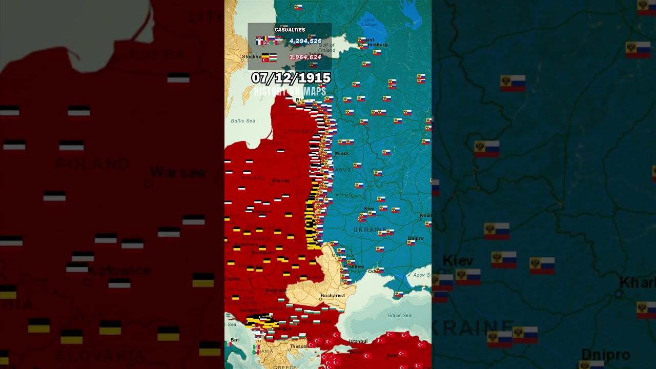 World War I Eastern Front (1914-1917) in 1 minute using Map