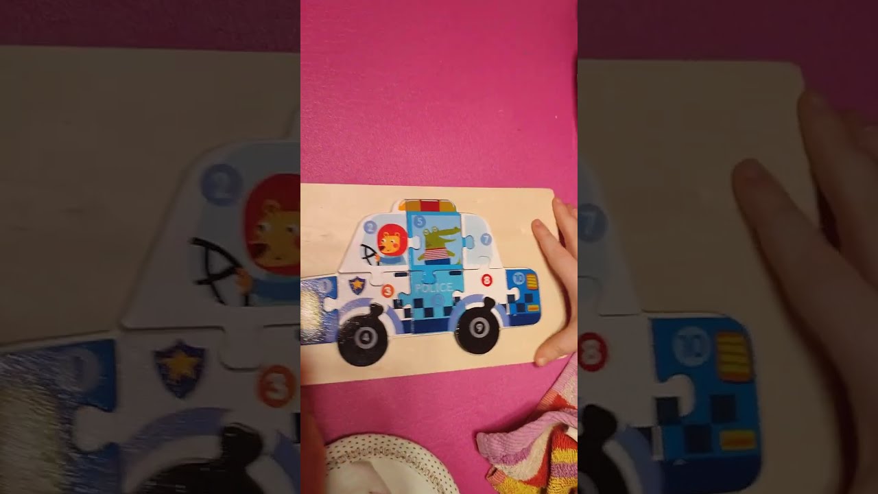 Cartoon, police car, puzzle, game, child. Развивающая игра,пазл,машинка полицейская,собирает ребёнок