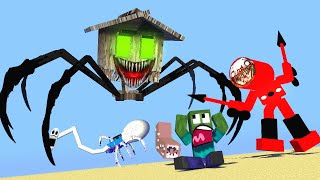 Monster School : CURSED HOUSE HEAD VS CHOO CHOO CHARLES ROBOT \& TRAIN SCHOOL - Minecraft Animation