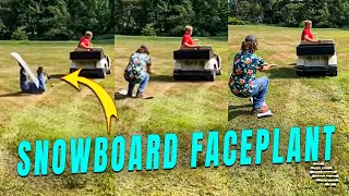 Guy on a Snowboard Faceplanted While Gettingg Dragged by a Golf Cart