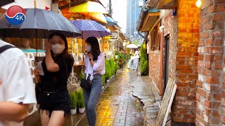 [4K] Seoul Walk - Heavy Rainy Day, Ikseon-dong alleyways, Street food stalls, walking around pubs.