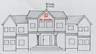 How to draw my school | school scenery drawing | My School Drawing with pencil | How to draw school