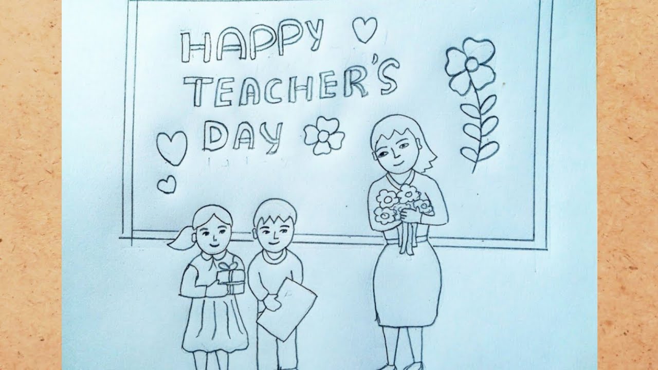 Cute Teachers Day Drawing Sketch for Kids