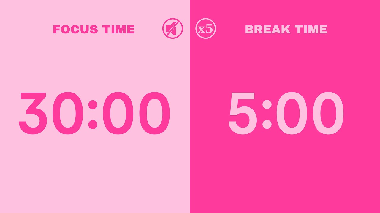 3-Hour Pomodoro Timer (30/5) – 5 x 30-Min Focus Sessions | No Music ...