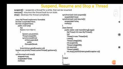 Suspend, resume, and stopping a thread