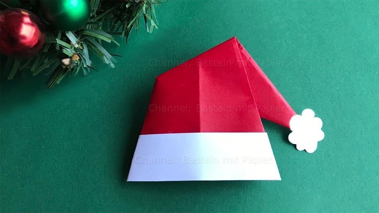 Origami Weihnachten Nikolausmütze basteln mit Papier DIY