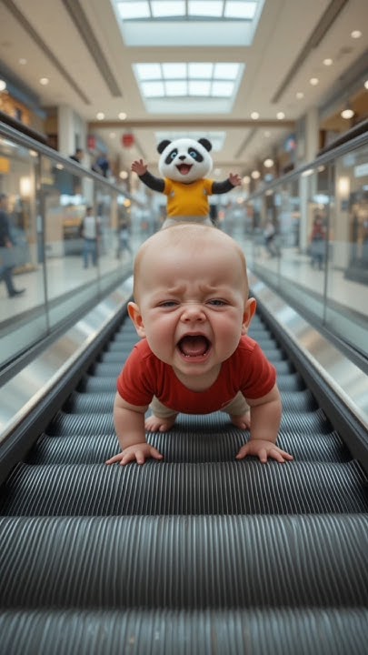  Tiny panda save baby from escalator #shorts #trending - YouTube